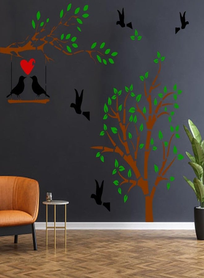 ARandNJ استنسل ARandNJ كومبو للرسم على الجدران (المقاس: 24 × 40 بوصة) - تصميم شجرة وطبعة طائرين، قابل لإعادة الاستخدام، مناسب لغرفة النوم، غرفة الرسم، مدخل غرفة المعيشة (عبوة من قطعة واحدة) - Image 3